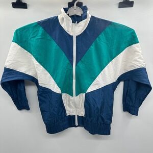 Lavon By Cheerful Corp Colorblock Windbreaker Jacket‎ Womens Teal White VTG Y2K